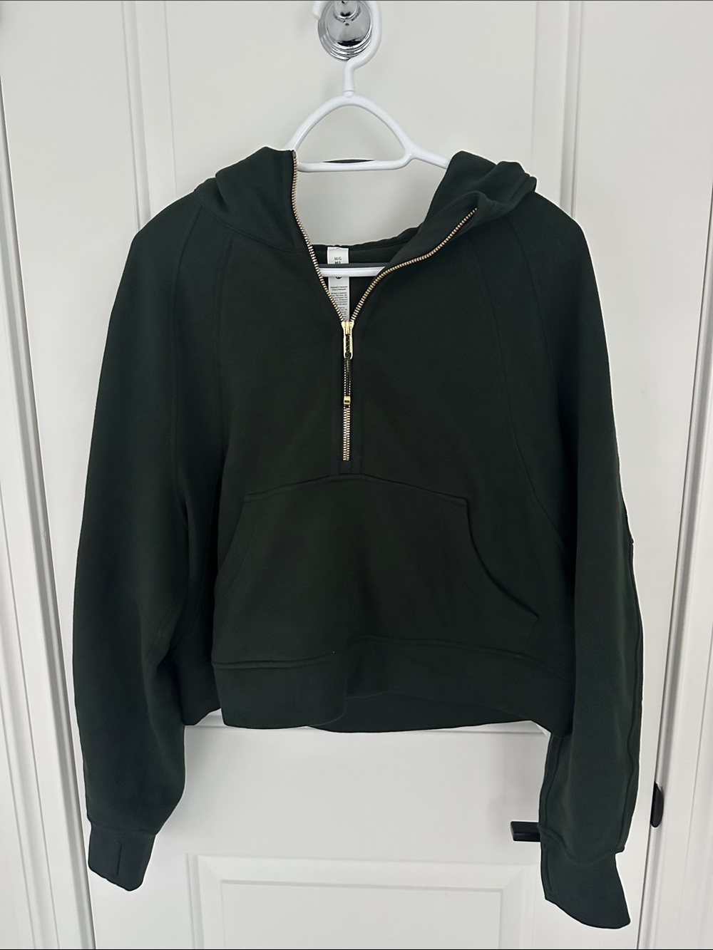 lululemon athletica scuba Dark Green Half-Zip Hoodie with Gold Zipper on
